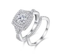 Set di 2 anelli in argento, con dita indice da donna, con 4 posizioni, rotondi, moissanite, 1 carati, oro bianco 14 carati, misura 60 (19,1)