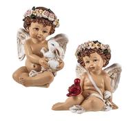 Set di 2 angioletti seduti con una colomba e un coniglio 10 cm