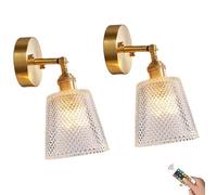 Set di 2 Applique da Parete Moderne a Batteria, luci da Parete in Vetro Trasparente alimentate a Batteria, lampade da Parete Ricaricabili Senza Fili con Telecomando per Soggiorno, Camera da Letto