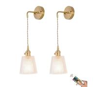 Set di 2 Applique da Parete Moderne a Batteria, luci da Parete in Vetro Trasparente alimentate a Batteria, lampade da Parete Ricaricabili Senza Fili con Telecomando per Soggiorno, Camera da Letto