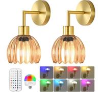 Set di 2 applique vintage per interni, lampada da parete senza fili con telecomando lampada da comodino retrò in metallo con paralume in vetro verde senza presa di corrente per camera da letto,B