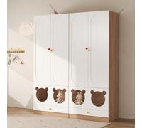 Set di 2 armadi per bambini, 160 x 50 x 200 cm, con ante magnetiche a forma | Due armadi con ante magnetiche a forma di orso e un cassetto per organizzare i vestiti uno accanto all'altro o in due stanze.