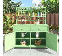 Set di 2 armadietti da giardino in legno massello resistente alle intemperie, grande e piccolo armadietto per giardino, terrazza e balcone, capanno con tavolo per piante e scaffali, come armadio