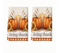 Set di 2 asciugamani da cucina a forma di zucca, candele rustiche autunnali con girasole e candele arancioni per il Ringraziamento, riutilizzabili, per asciugare i piatti, per la cucina, regalo di