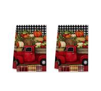 Set di 2 asciugamani da cucina con camion rosso autunnale, rustici, zucche, cestini di frutta, strofinacci rossi per asciugare la cucina, decorazione per la cucina, 40,6 x 61 cm (2 pezzi)