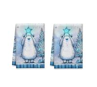 Set di 2 asciugamani da cucina con orso polare, motivo albero di Natale con stella invernale, blu, assorbenti, morbidi, per asciugare la cucina, 40,6 x 61 cm