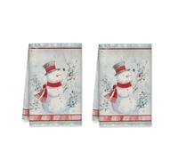 Set di 2 asciugamani da cucina con pupazzo di neve, sciarpa rossa invernale con cappello a cilindro e cappello invernale azzurro per asciugatura, riutilizzabili, decorazione per bar, decorazione per