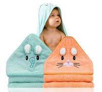 Set di 2 asciugamani per bebè - Regalo neonato bambino - Asciugamani per bebè con cappuccio di animali 0-3 anni - Accappatoio - Mantello da bagno - Regali per neonati (turchese/salmone)