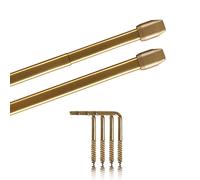 Set di 2 aste estensibili, 2 aste per tende con ganci a vite (colore: ottone lucido, dimensioni: 40-60 cm)