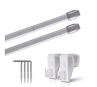 Set di 2 aste estensibili, 2 aste per tende con morsetto, fissaggio senza fori (colore: argento, dimensioni: 60-90 cm)
