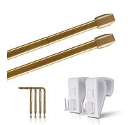Set di 2 aste estensibili, 2 aste per tende con morsetto, fissaggio senza fori (colore: ottone lucido, dimensioni: 40 - 60 cm)