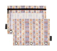 Set di 2 astucci a righe geometriche floreali viola per raccoglitori a 3 anelli, cerniera liscia con finestra in PVC trasparente, astuccio per forniture scolastiche