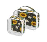 Set di 2 astucci da viaggio trasparenti con girasoli bianchi e camomilla per donne, uomini e ragazze, fiori estivi, borsa da toilette per oggetti essenziali da viaggio, multicolore, multicolore,