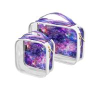 Set di 2 astucci da viaggio trasparenti con nebulosa viola galassia per donne, uomini e ragazze, sistema solare, borsa portaoggetti per oggetti essenziali da viaggio, multicolore, Multicolore,