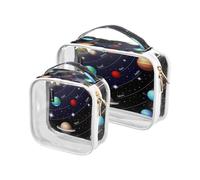 Set di 2 astucci da viaggio trasparenti con sistema solare galassia per donne, uomini e ragazze, nebulosa, borsa portaoggetti per oggetti essenziali da viaggio, multicolore, astuccio, multicolore,
