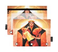 Set di 2 astucci per raccoglitori a 3 anelli, con cerniera liscia e finestra in PVC trasparente, per materiale scolastico, con ritratto della dea