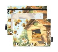 Set di 2 astucci trasparenti per cosmetici con cerniera e raccoglitore a 3 anelli, motivo: api