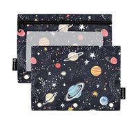Set di 2 astucci trasparenti per documenti con cerniera, motivo cielo stellato, pianeti cosmici, 3 anelli