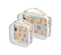Set di 2 astucci trasparenti per trucco e trucco, motivo: leone della giungla e giraffa, per donne, uomini, ragazze, animali, fiori, foglie, multicolore, Multicolore, Astuccio da toilette
