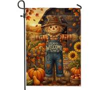 Set Di 2 Bandiera Da Giardino Scarecrow Rustic Charming Pumpkins 30X45Cm | Bandiere all'aperto Doppio lato Resistenti Bandiera militare per Balcone Festa Fattoria