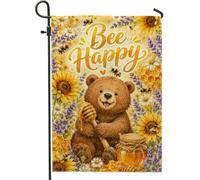 Set Di 2 Bandiere Da Giardino Bear Spring Fanciful Sunflower Honey | Bandiere Decorative Doppie cuciture Vivid Color Giardino Bandiere per Balcone Regalo Festa 30X45cm