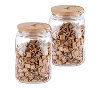 Set di 2 barattoli APS "Woody" - Contenitore in vetro di alta qualità con coperchio in legno - La guarnizione in silicone mantiene più a lungo l'aroma del contenuto - 2,5 litri, contenitore