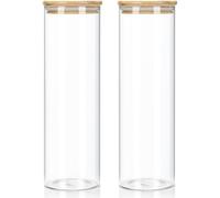 Set di 2 barattoli con coperchio, 1400 ml, in vetro con coperchio in bambù, per spaghetti, da cucina, ermetici, in vetro borosilicato rinforzato