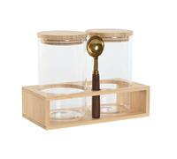 Home ESPRIT Set di 2 barattoli in bambù dorato naturale vetro Borosilicato 24 x 12 x 18,5 cm