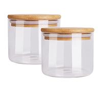 Set di 2 Barattoli in Vetro Borosilicato 450 ml Barattoli Vetro Vasetti Vetro Piccoli Contenitori Alimenti con Coperchio Ermetico di Legno bambù e Rondella in Silicone Barattoli Cucina per tè Caffè