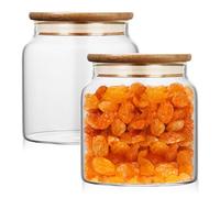 Set di 2 barattoli in vetro con coperchio, da 500 ml, con coperchio, contenitori in vetro con coperchio, barattoli con coperchio in bambù, per cereali, pasta, pasta, farina, chicchi di caffè, spezie