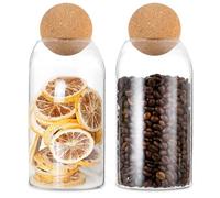 Set di 2 barattoli in vetro per alimenti con coperchio in sughero, contenitori in vetro con coperchio, bicchieri con sfera in sughero, bicchieri trasparenti con coperchio per tè, caffè, spezie