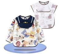 Set di 2 Bavaglini con Maniche Lunghe e Corte Impermeabili, Grembiule per Pappa con Maniche, Bavaglino Svezzamento e Pittura Bambini per Bambini 6-36 Mesi per Alimentazione Pittura (Bianco, M)