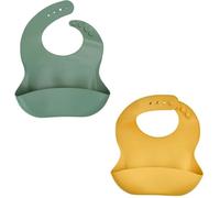 Thermobaby – Set 2 bavaglini silicone per neonati, tasca e regolabili – verde cactus/giallo miele