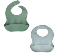 Thermobaby Set 2 bavaglini silicone tasca di recupero, regolabili (grigio fascino e verde cactus)
