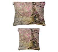 Set di 2 beauty case in finta pelle, piccolo kit da viaggio, mini borse per cosmetici portatili da donna, borsa cosmetica portatile da donna, borsa cosmetica portatile da schiacciare, Torre Eiffel di
