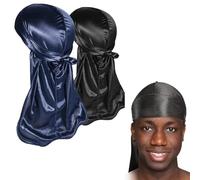 Set di 2 Berretti Ondulati in Seta per Uomo, 2 Pezzi Silky Durag Cappello da Uomo Soft Pirate Durag, Cappuccio Elastico Waves Unisex con Code Lunghe e Cinghie Larghe Cappello Durag Pirate