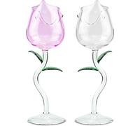 Set di 2 bicchieri da vino a forma di rosa, per bicchieri da vino rosso, bicchieri da cocktail, per regali, feste, cene, matrimoni, stoviglie (rosa e trasparente, 150 ml)