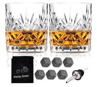 Set di 2 bicchieri da whisky vintage da 300 ml, bicchieri in vetro di cristallo senza piombo, per scotch, bourbon, brandy, rum, cocktail, bicchieri da bar, casa, bar, feste, regalo per uomini