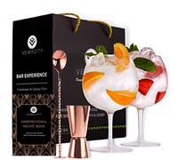 Set di 2 Bicchieri Gin Tonic di Lusso | Bicchiere Gin Tonic Fatto a Mano 700ml | Misurino Cocktail & Cucchiaio Oro Rosa | Bonus eBook di Ricette| Gin Tonic Kit Regalo | Bicchieri Gin Tonic Particolari