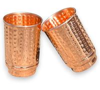 Set di 2 bicchieri in rame martellato e bicchiere, bicchieri in rame per acqua, bicchieri di alta qualità per uso quotidiano e set regalo, benefici per la salute dell'Ayurveda - Capacità 350 ml (tazza