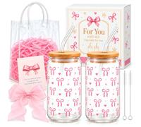 Set di 2 bicchieri in vetro da 473 ml con coperchio in bambù | Ideale come regalo di Natale, per l'Avvento, per Babbo Natale o per San Nicola, per fidanzata, sorella e collega.