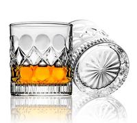 Set di 2 Bicchieri Whisky in Vetro Bicchieri Rum, Bicchieri Amaro con Cuneo di Cristallo di Montagna, Base Ispessita, Bordi Lisci, Stile Antico