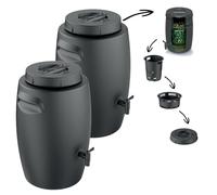Set di 2 bidoni per compost, bidoni per la produzione di fertilizzante con rubinetto, 25 l, nero, antracite, compostiera per rifiuti biologici