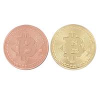 Set di 2 Bitcoin Challenge Coin Classic Collector's Set | L'esclusiva edizione limitata in oro placcato puro rame rosso fatto gettoni commemorativi con una vetrina in plastica (Oro+oro rosa)