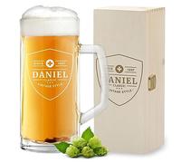 Set di 2 boccali da birra da 500 ml e scatola di legno per compleanno e anniversario con incisione - Boccale da birra per uomini - regalo di compleanno - bicchieri da birra per papà - extra lavabile
