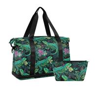 Set di 2 borse da allenamento con lucertola tropicale lunare nera, borsa da viaggio con tracolla regolabile per trekking