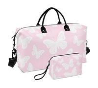 Set di 2 borse da bagno trapuntate a onda per la notte, robuste, per un viaggio nel fine settimana, Farfalla Blush, One Size, Classico