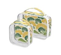 Set di 2 borse da toilette in stile Calico Ukiyo-e trasparente, giallo e verde, approvate dalla TSA, multifunzionale, piccola borsa per il trucco conforme alle compagnie aeroportuali, giallo e verde