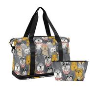 Set di 2 borse da viaggio Boho Crazy Anime Dogs grigio borsa da palestra con articoli da toeletta per viaggi in aereo