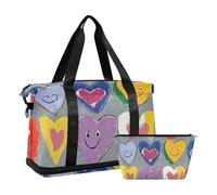 Set di 2 borse da viaggio retrò colorate con cinturino regolabile per allenamento, cuori retrò colorati carini, 1 taglia, Cuori retrò colorati carini, 1 size